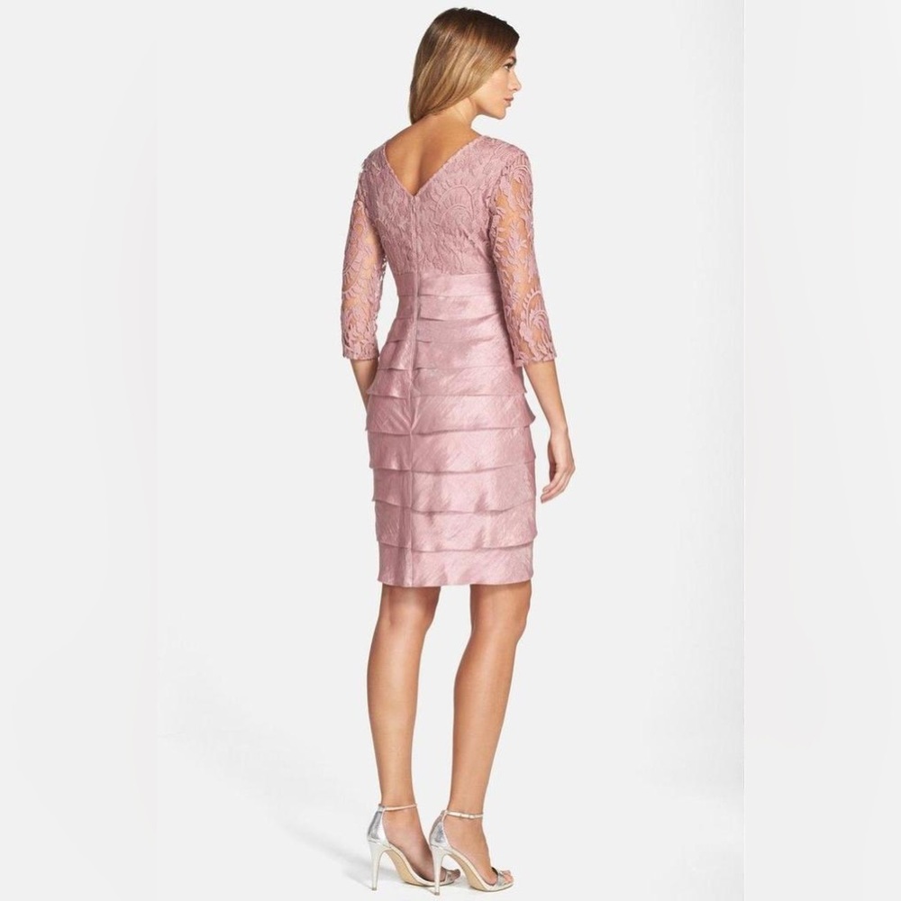 Adrianna Papell Ash Rose V-Neck Lace Bodice Tiered Sheath Mini Dress Size 6 - Picture 2 of 15